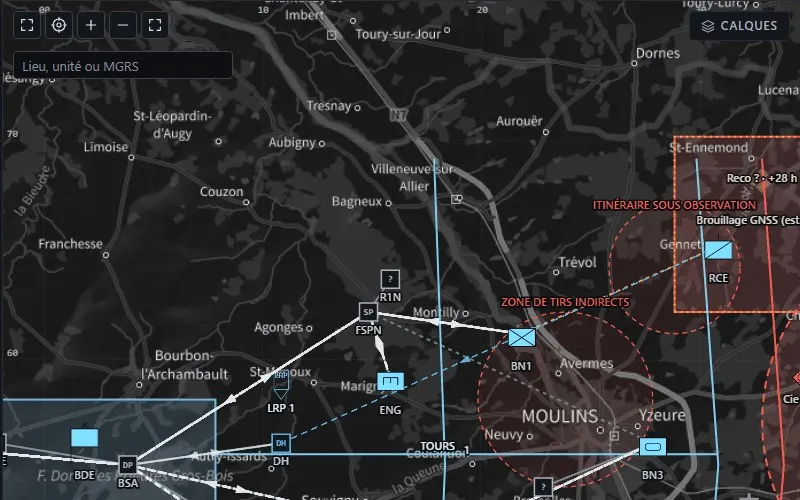AITHREN Knarr, carte du secteur fictif : unités, nœuds logistiques, flux, zones de menace et itinéraires sous observation