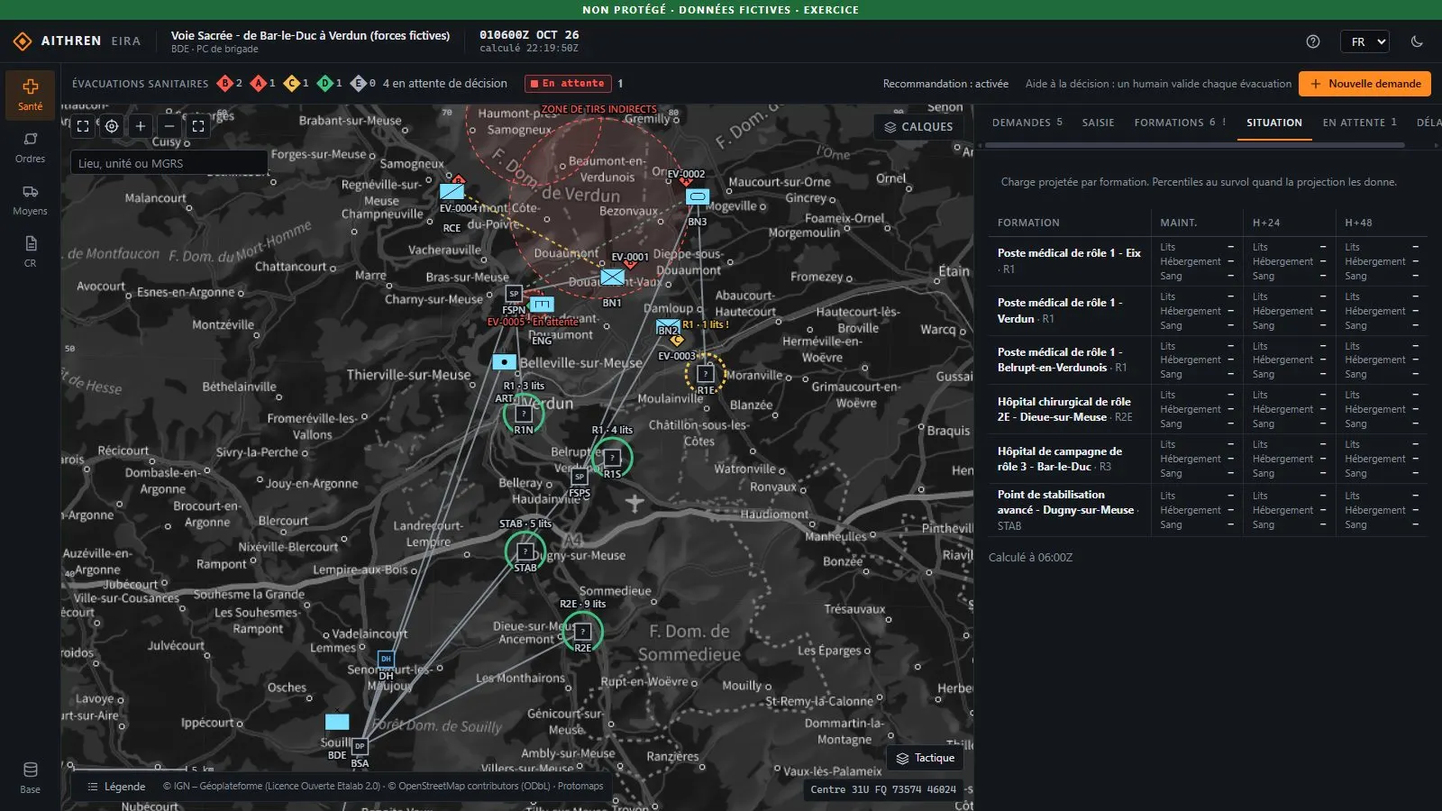 AITHREN Eira, situation sanitaire : évacuations en attente et charge projetée des formations sur la carte de la Voie Sacrée